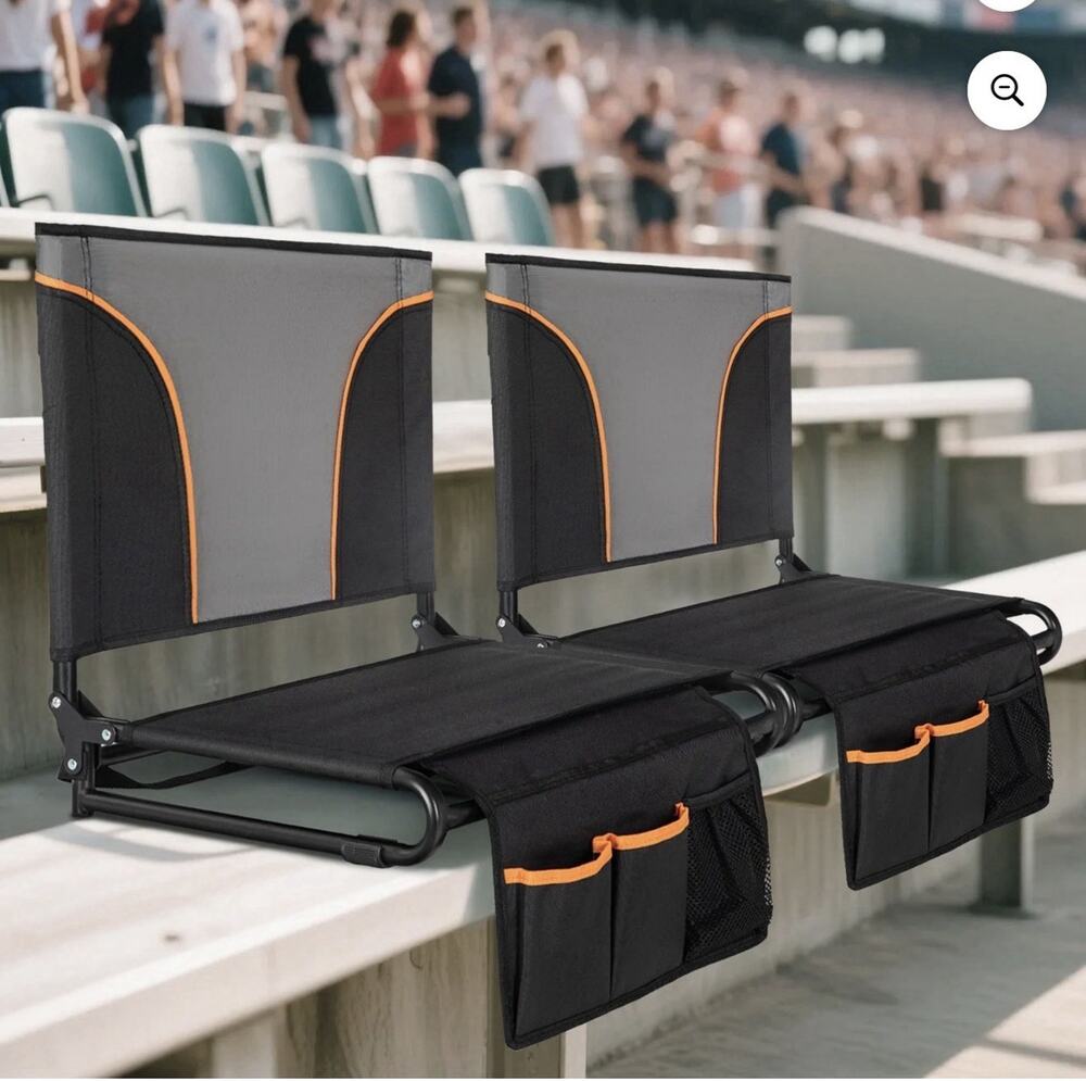 2 PK Stadium Bleacher Portable Seat Chairs XL Extra Wide Folding Storage Pockets